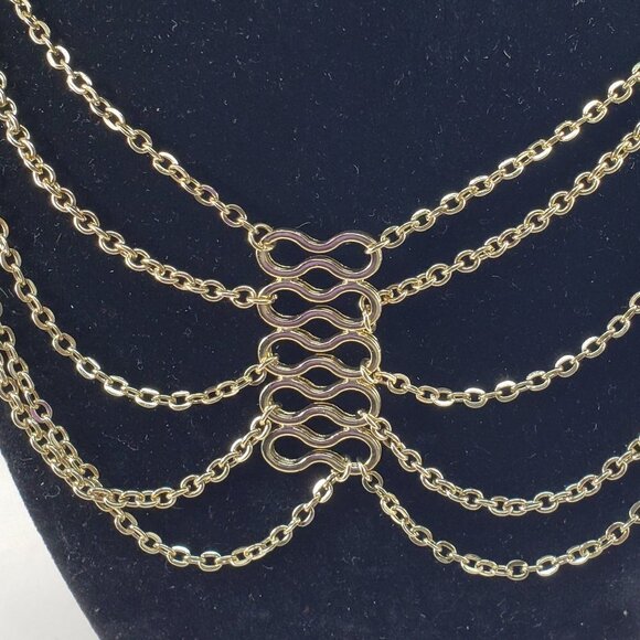 Polished Multi strand Gold-tone Statement Necklace - Picture 3 of 6